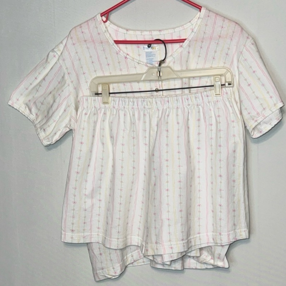 Simply Basic Set Sleepwear Flannel Pajamas Top & Bottom Floral Striped Sz L.
